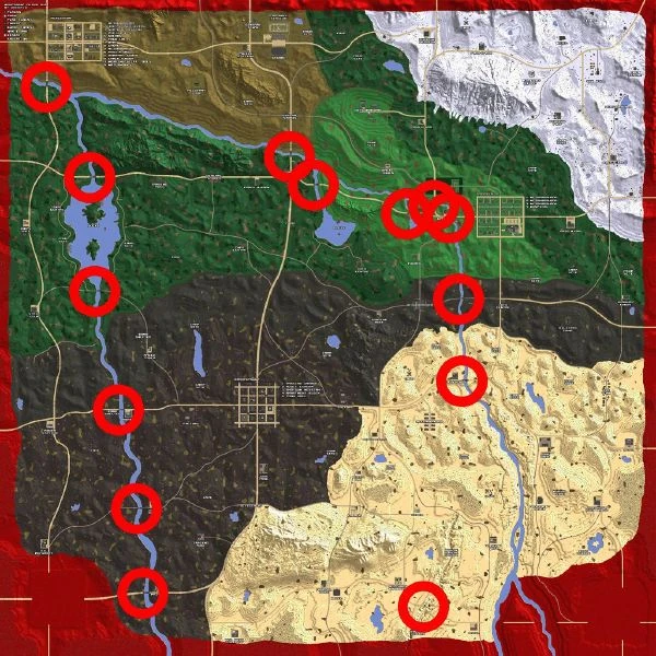 Расположение мостов на карте Navezgane