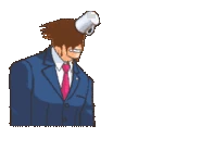 После того, как ему кинули кофе в лицо/моргает (Phoenix Wright: Ace Attorney: Trials and Tribulations)