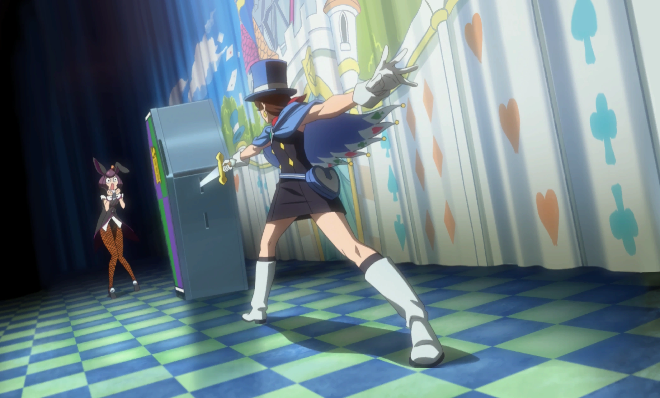 Трюси вонзает меч в гроб.