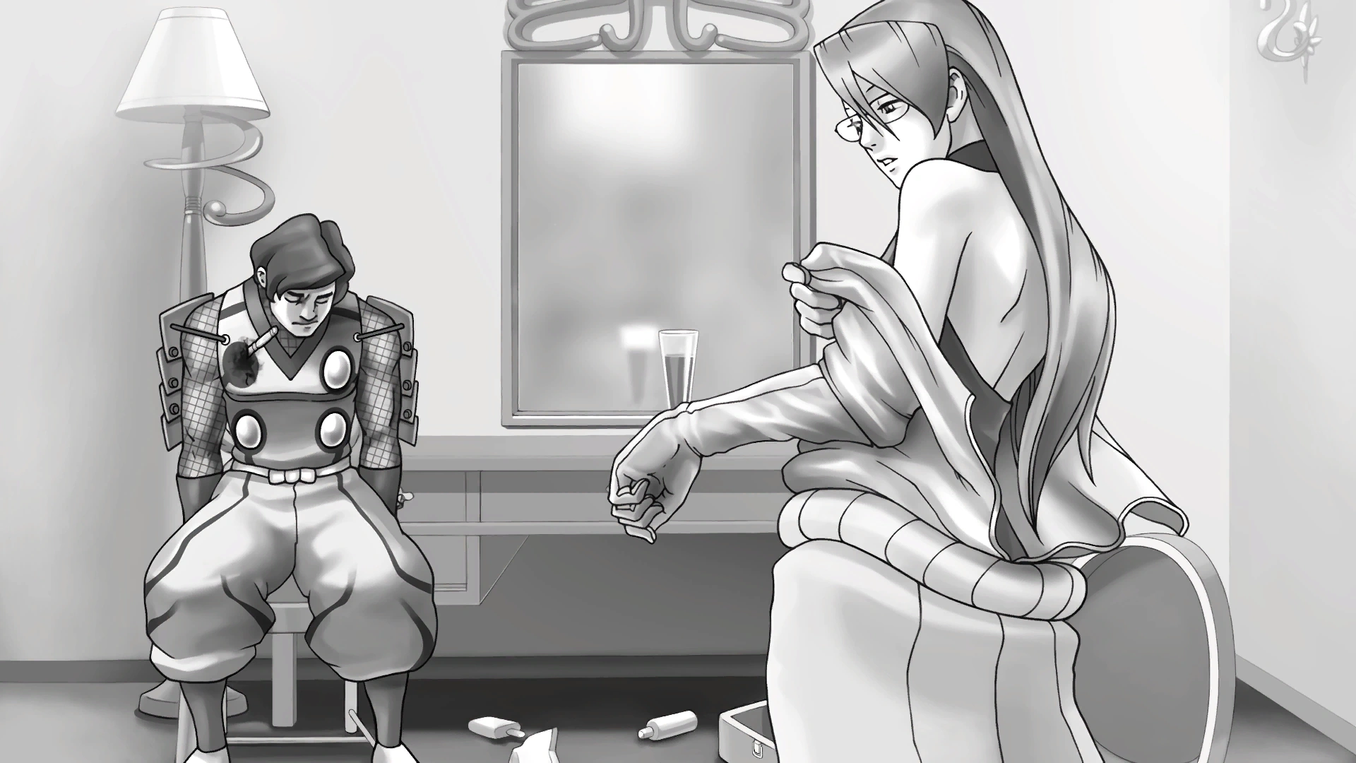 Одевает запасной костюм Никелевого Самурая.