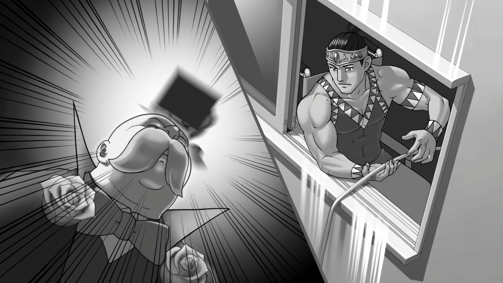 Акро сбрасывает бюст на шталмейстера.