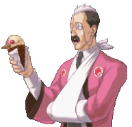 Водит мороженым из стороны в сторону/говорит