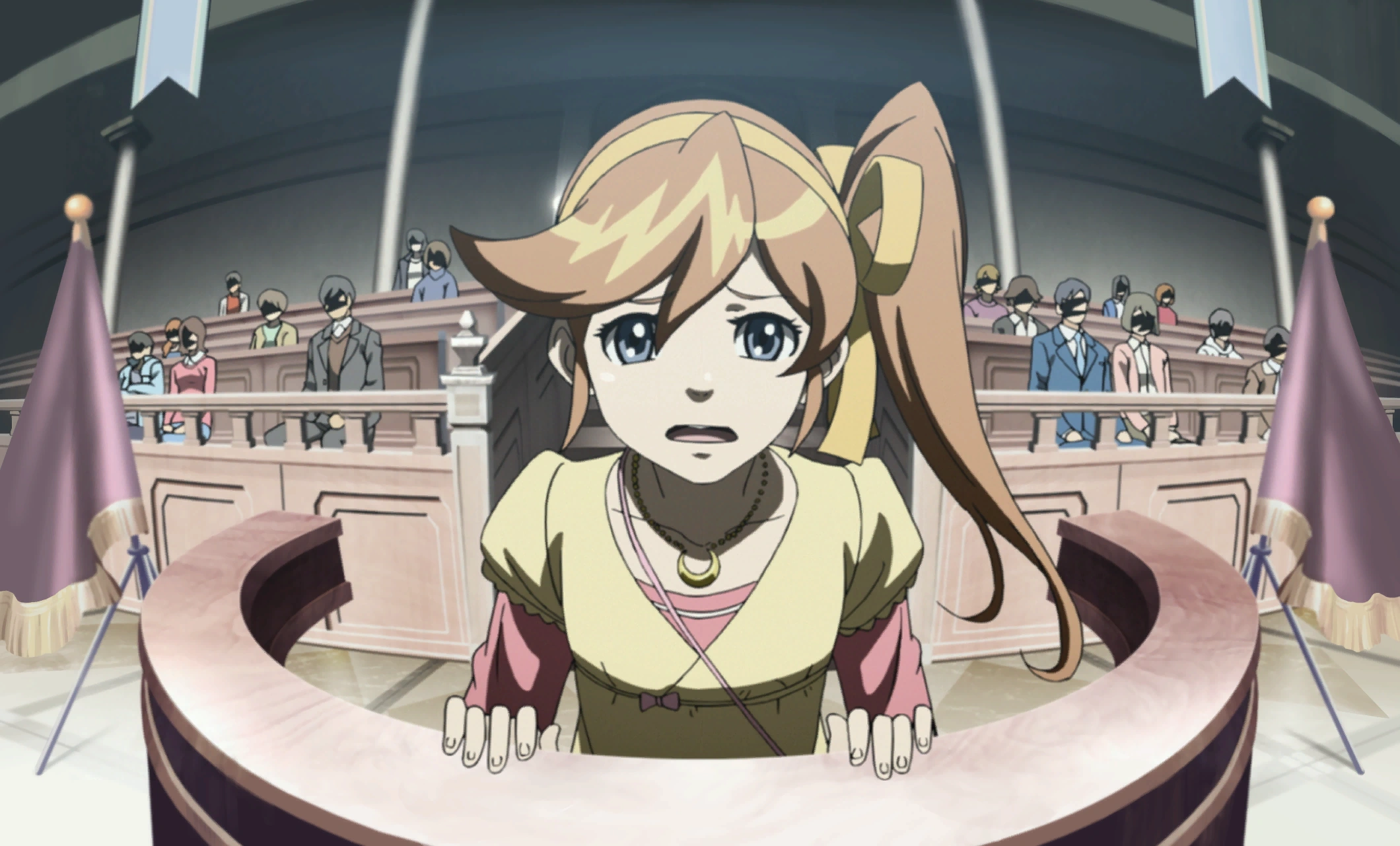 Одиннадцатилетняя Афина выступает свидетелем во время суда над Саймоном.