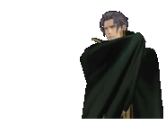 Закутан в плащ (поднял голову)/говорит