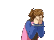 Закрывает лицо руками и тихонько поглядывает между пальцами