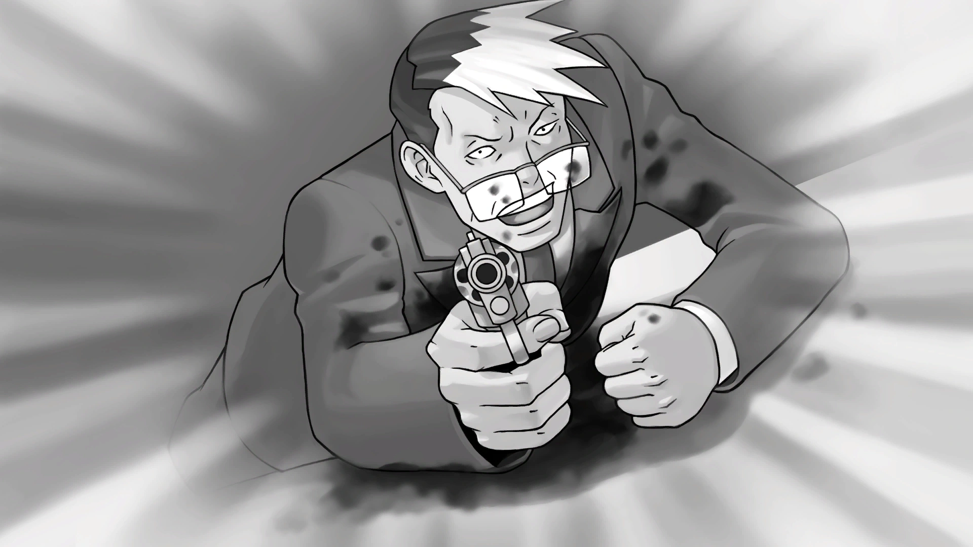 Грей пытается застрелить нападающего.