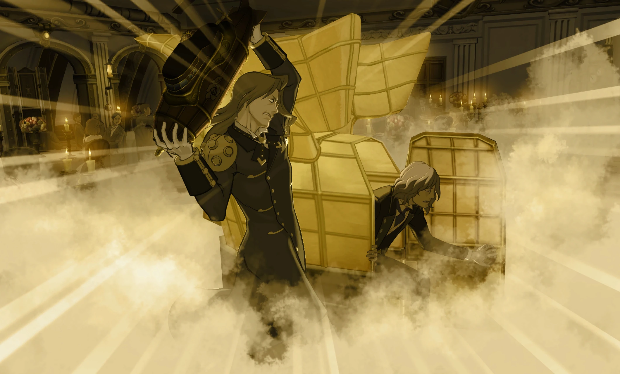 Никоди собирается ударить хранителем времени во время приёма Глумсбэри.