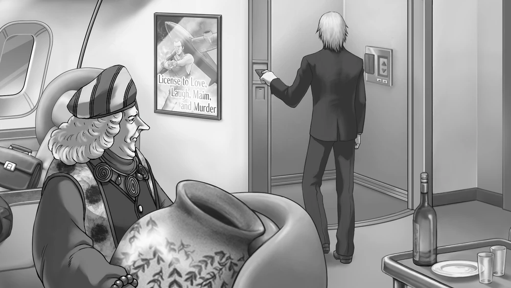 Лаблан наблюдает за тем, как Хикс входит в лифт.