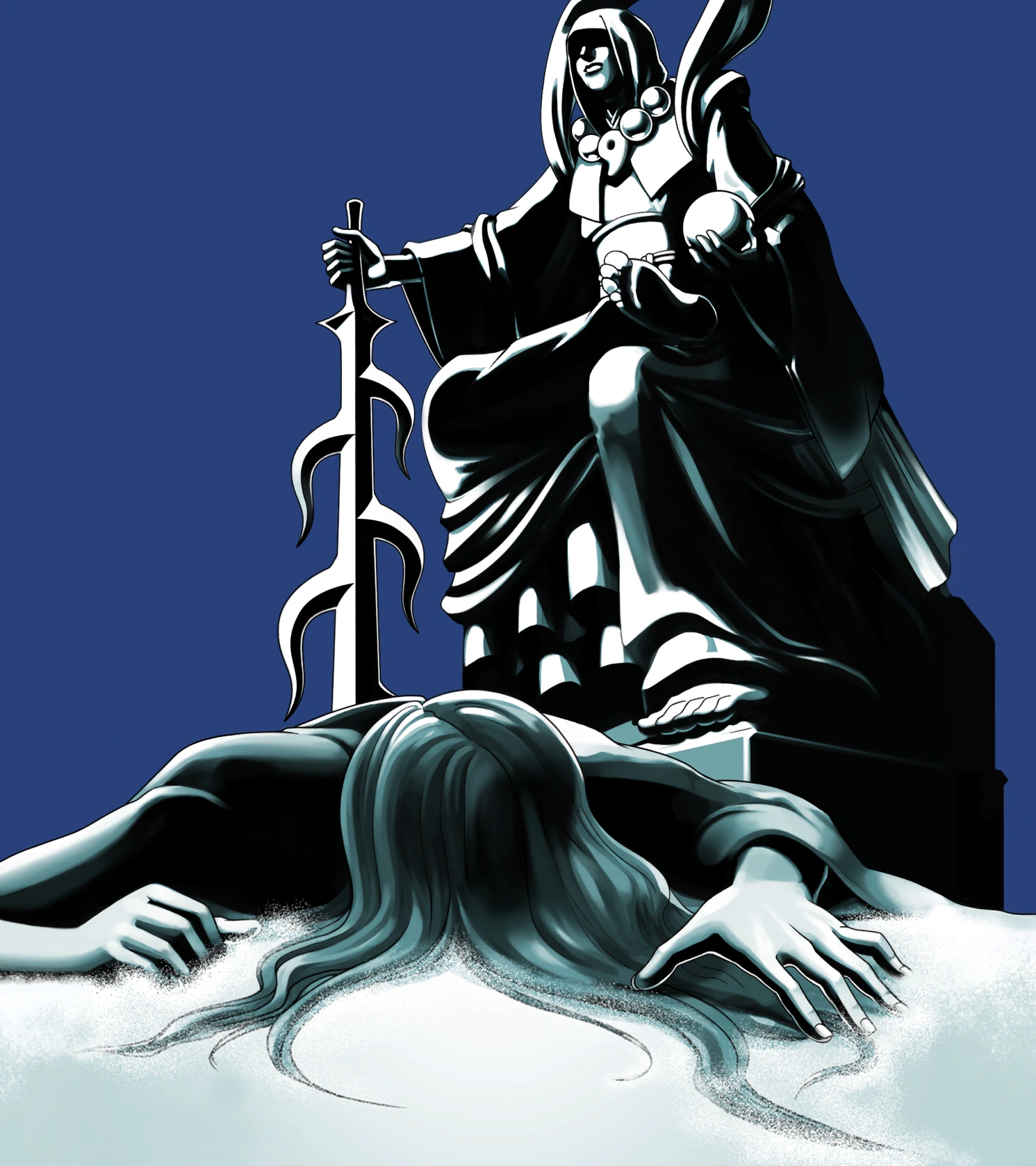 Тело Мисти под статуей Ами Фей.