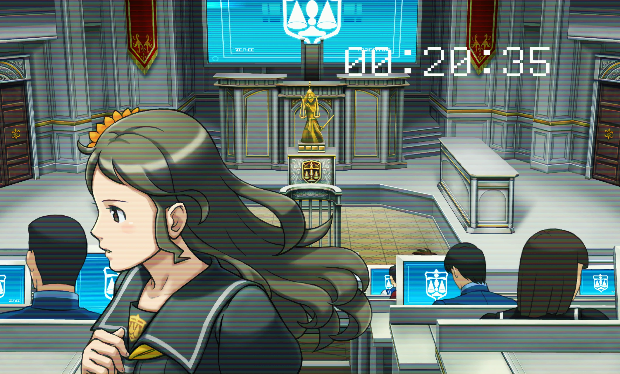 Вудс настраивает звук во время фальшивого суда.