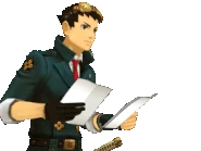 Держит документы обеими руками/говорит