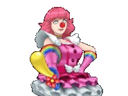 Угрожает мечом из шариков/говорит