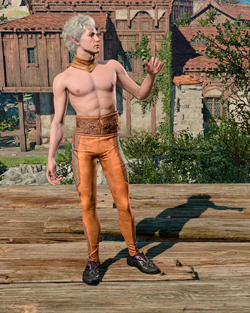 Наряд из яркой светлой кожи