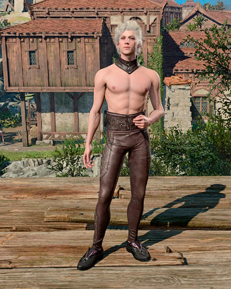 Наряд из яркой черной кожи