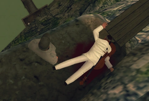 Фернандо, перекинутый через балкон со своей виолончелью