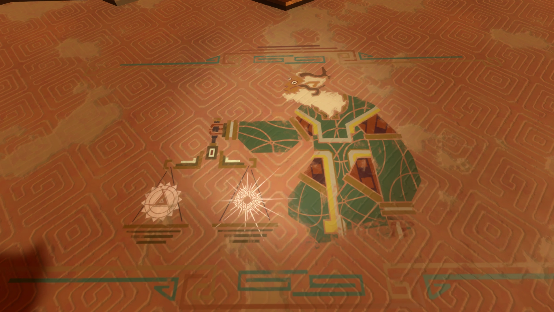 Фреска Номаи, изображающая Номаи, держащего весы с одной стороны Солнечной станции, а с другой стороны Око Вселенной.