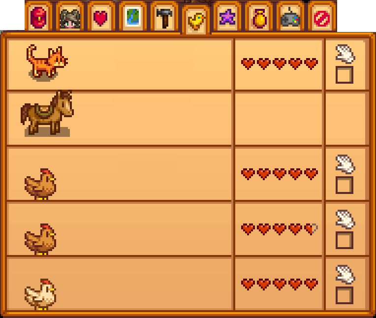 Вкладка животные