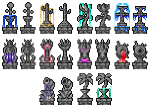 Все фонтаны во включённом и выключенном состояниях.