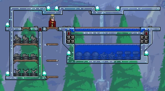 Слева ферма золота, справа — геля, палок