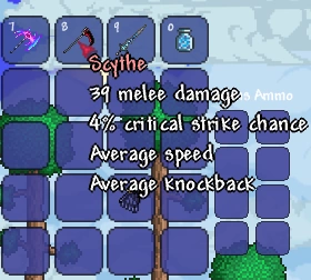 Коса в инвентаре игрока