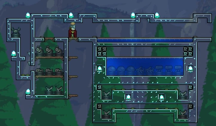 Слева ферма золота, справа — геля, палок, плавников