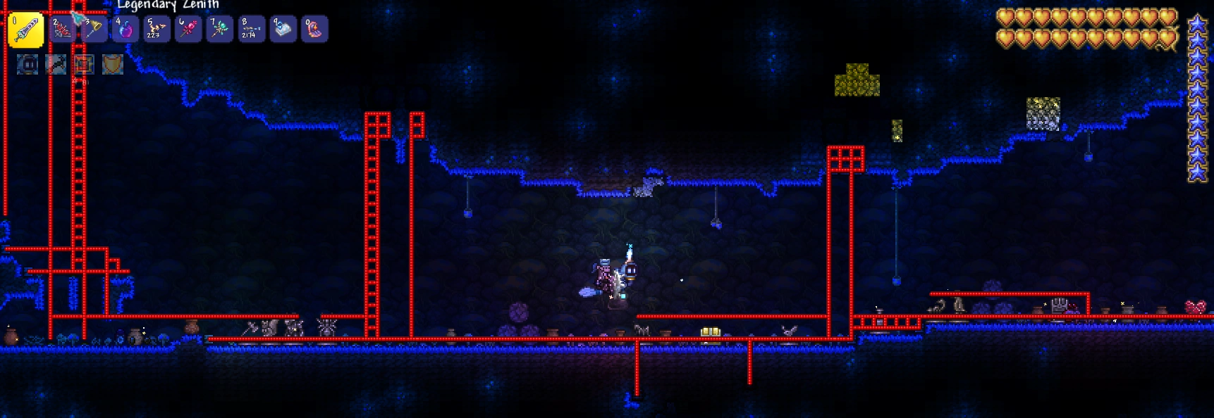 Генерация ловушек в подземном грибном биоме. Стоит обратить внимание на кучи сваленных валунов.