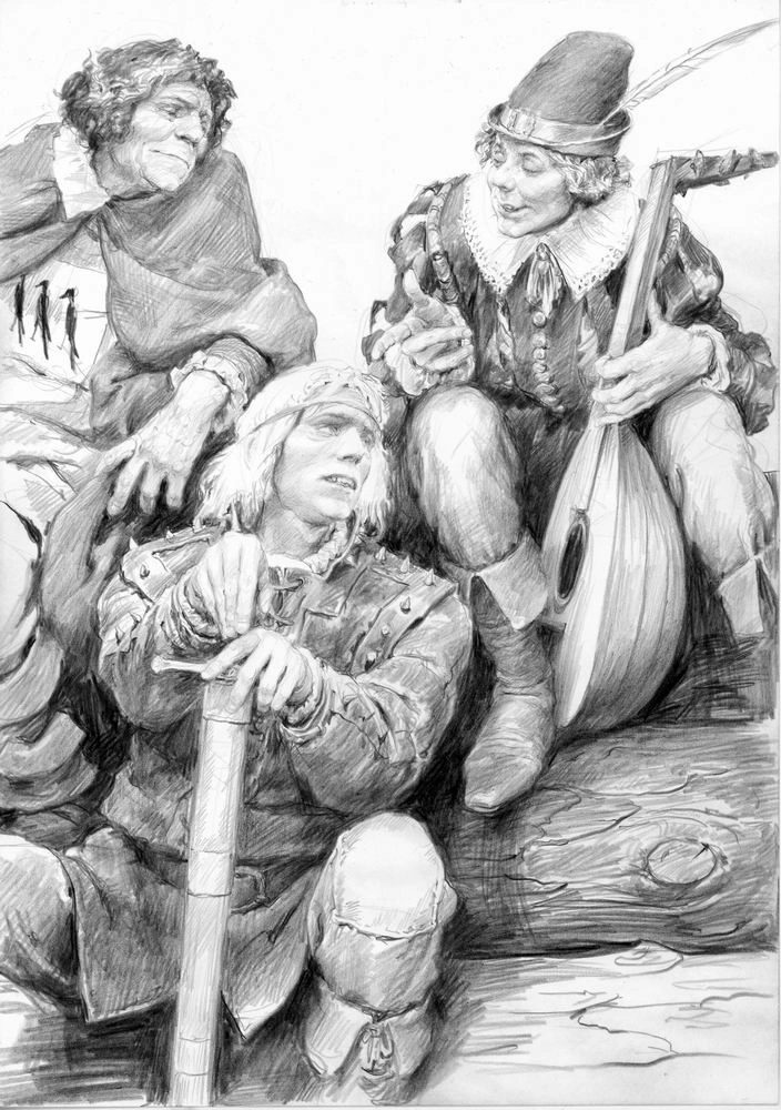 Борх, Геральт и Лютик, иллюстрация Дениса Гордеева