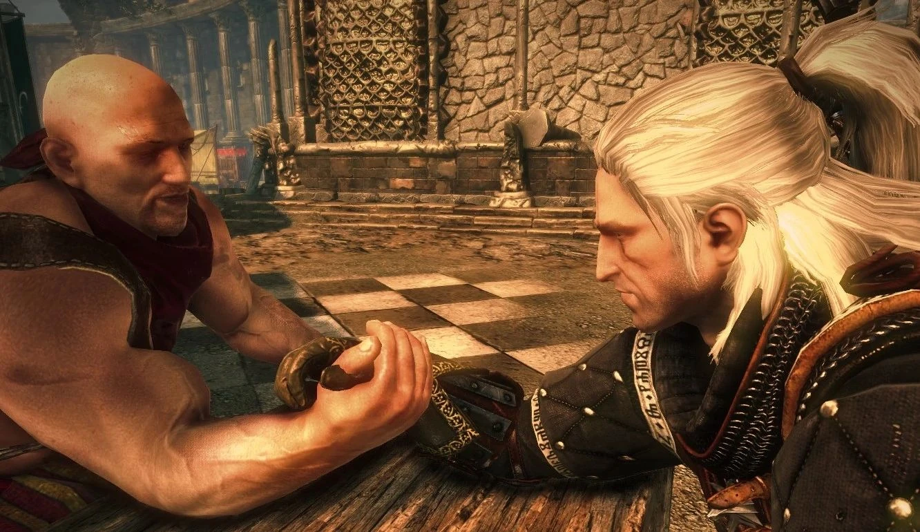 Геральт борется на руках с нумой