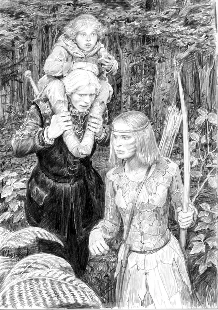 Геральт и Цири в Брокилоне, иллюстрация Дениса Гордеева