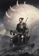 Койон на фоне убитой им королевы главоглазов, Гвинт: Ведьмак. Карточная игра