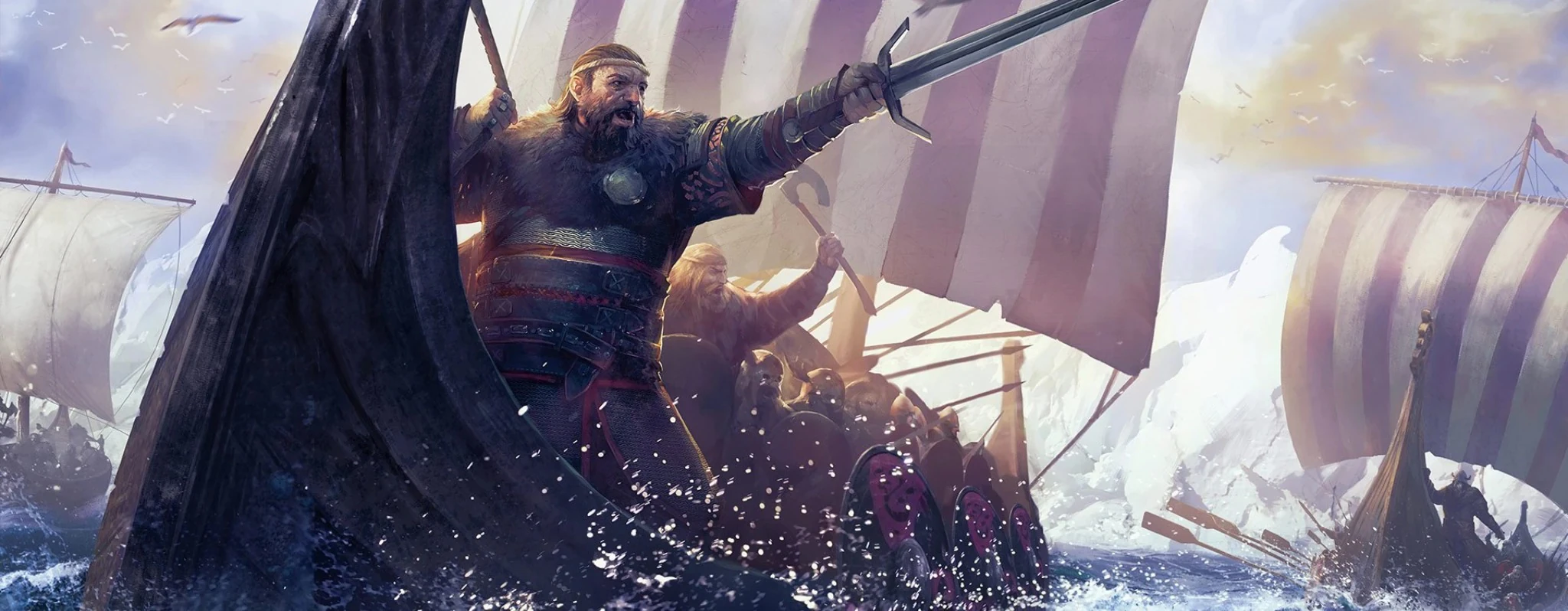 Крах и воины клана на драккаре,