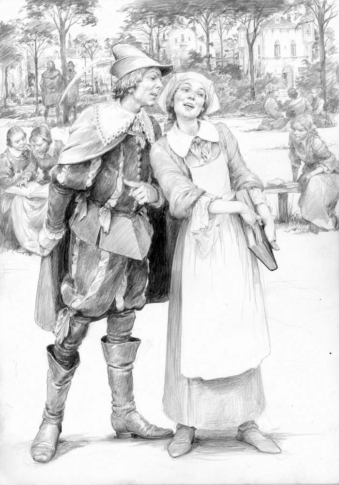 Шани и Лютик в Оксенфурте, иллюстрация Дениса Гордеева