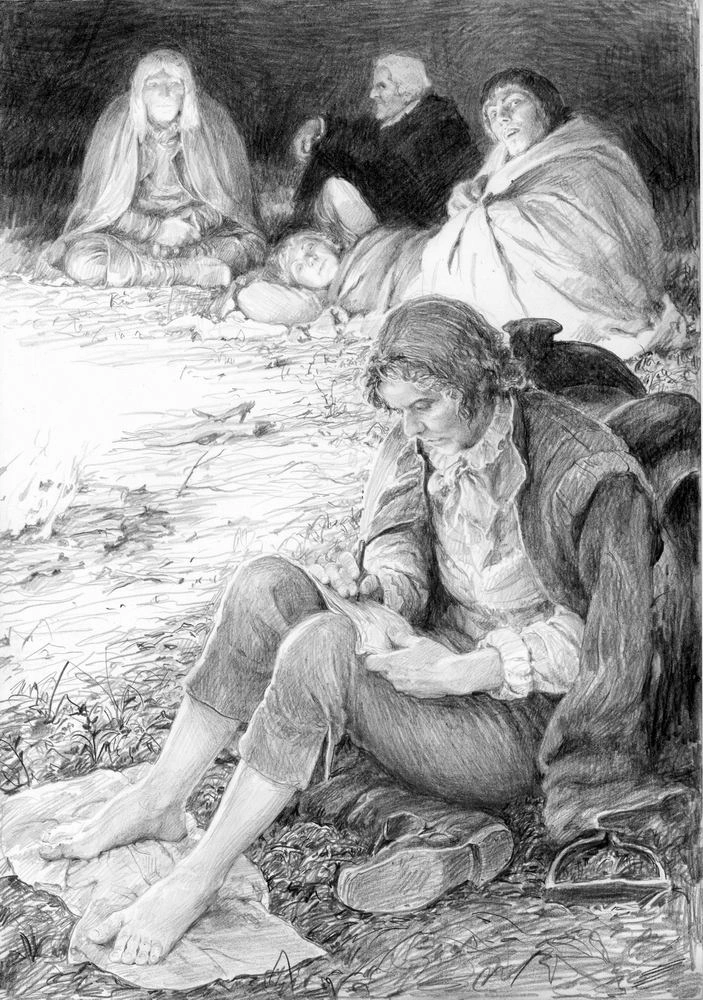 Лютик за литературной работой, иллюстрация Дениса Гордеева