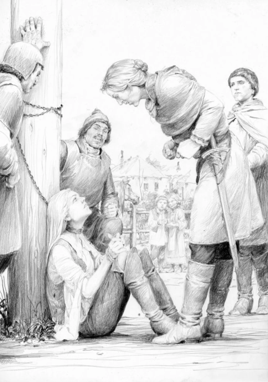 Жоанна Сельборн допрашивает Цири, иллюстрация Дениса Гордеева