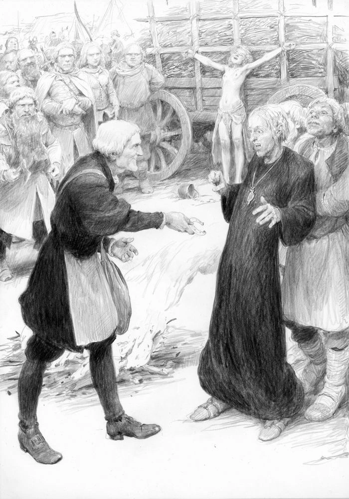 Регис держит в руках раскалённую подкову, иллюстрация Дениса Гордеева