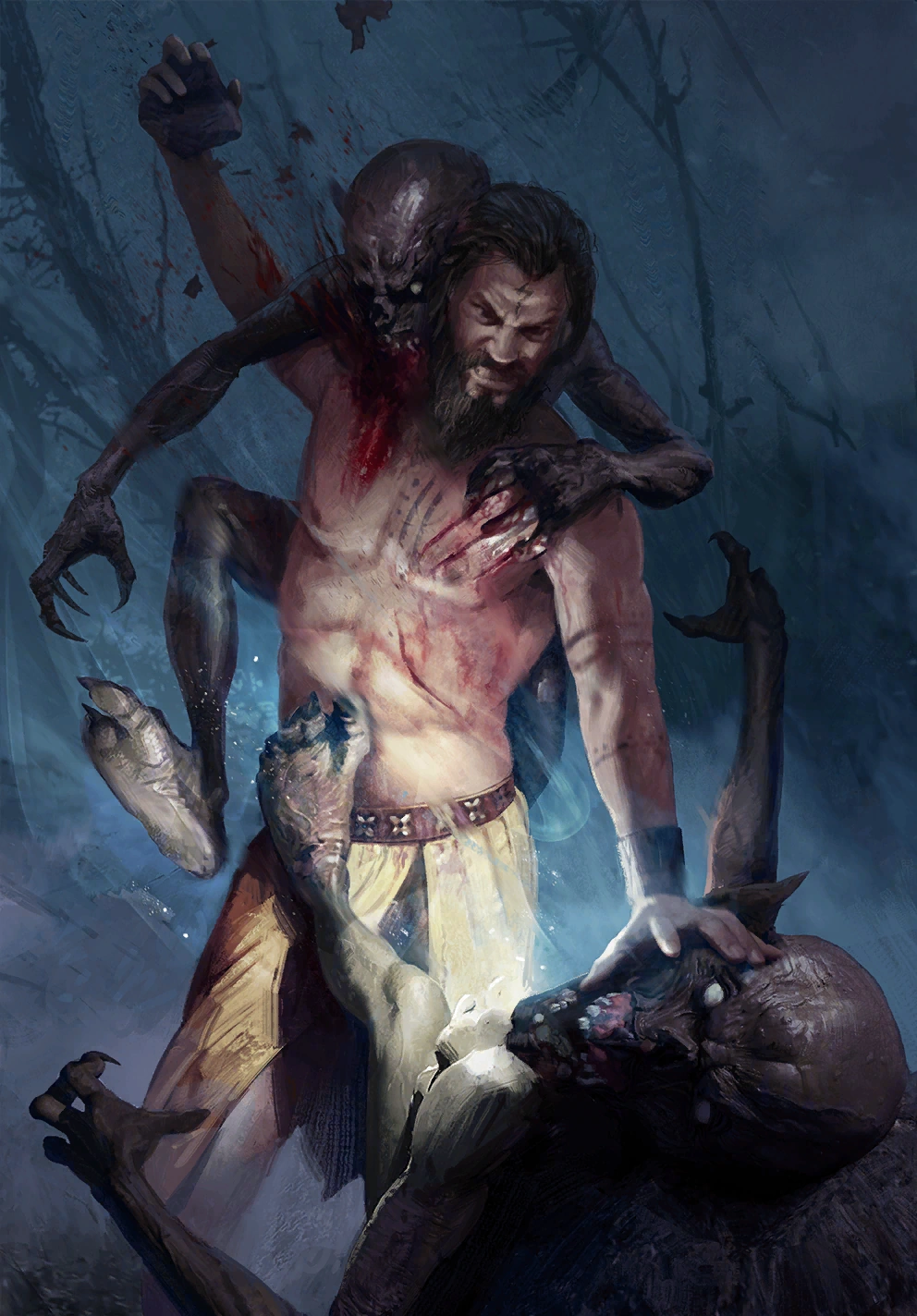 Человек сражается с туманниками,